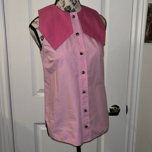 GANNI Pink Wide-Collar Sleeveless Blouse - Picture 2 of 11